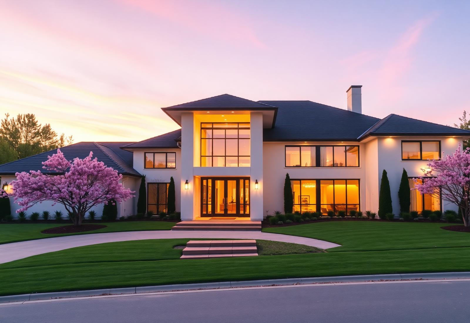 Modern Houston-area home at golden hour
